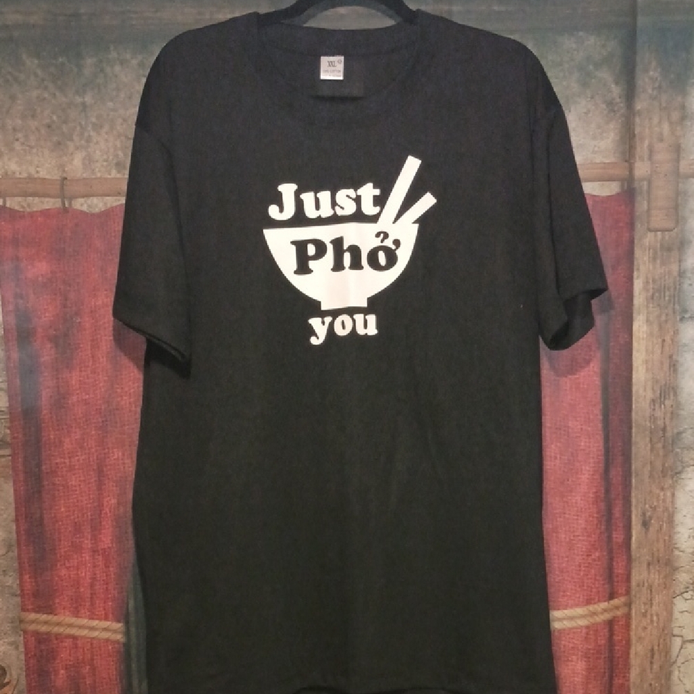 Black Graphic Tee with 'Just Pho You' Design
